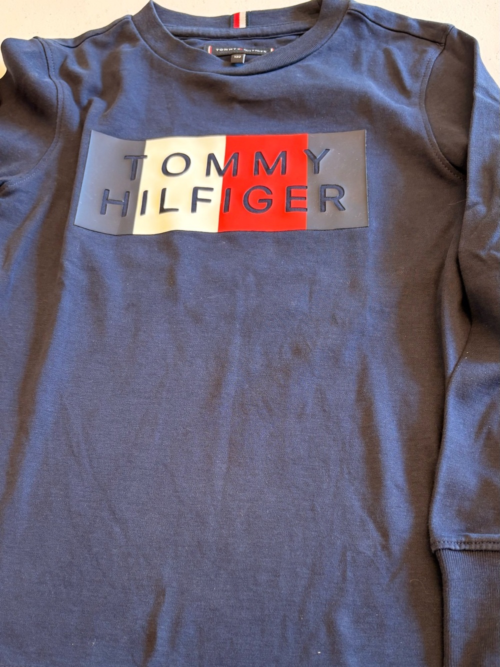 Tommy Hilfiger Navy Crewneck Sweatshirt with Red & White Logo